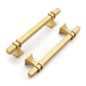 Haliwu 8 Pack Gold Cabinet Pulls, 4 inch Brushed Brass Kitchen Handles Square Dresser Drawer Hardware