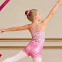 Idgreatim 5-10 Years Gymnastics Leotards for Girls Shiny tumbling outfits with Shorts Unitards Biketards (8-9 Years, Pink White)