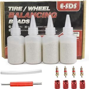 E-SDS Tire Balance Beads 4 oz x 4, Tire Beads for Balance, Tire/Wheel Balancing Beads for Car/RV/Truck/Motorcycle with Installation Tools