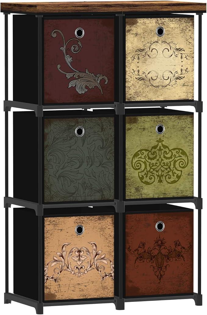 VASICAR Small Fabric Dresser with 6 Drawers, DIY Cube Organizer for Closet, Storage Drawer Unit Chest of Drawers for Bedroom, Living Room, Hallway, Dorm, Pattern