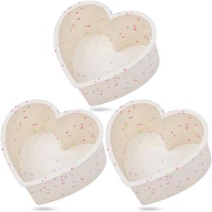 4 Inch Mini Heart Shaped Cake Pans Nonstick Silicone Heart Cake Molds for Baking Set of 3 (Cream)