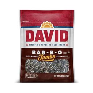 DAVID Roasted and Salted Jumbo Sunflower Seeds, Bar-B-Q Flavor, 5.25oz. 12 Packs (Best By AUG 31 2025)