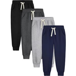 4 Pack Boys Sweatpants Joggers Cotton Athletic Sweatpants Youth Joggers Pants with Pocket Drawstring (Medium, Gray, Navy, Dark Gray, Black)
