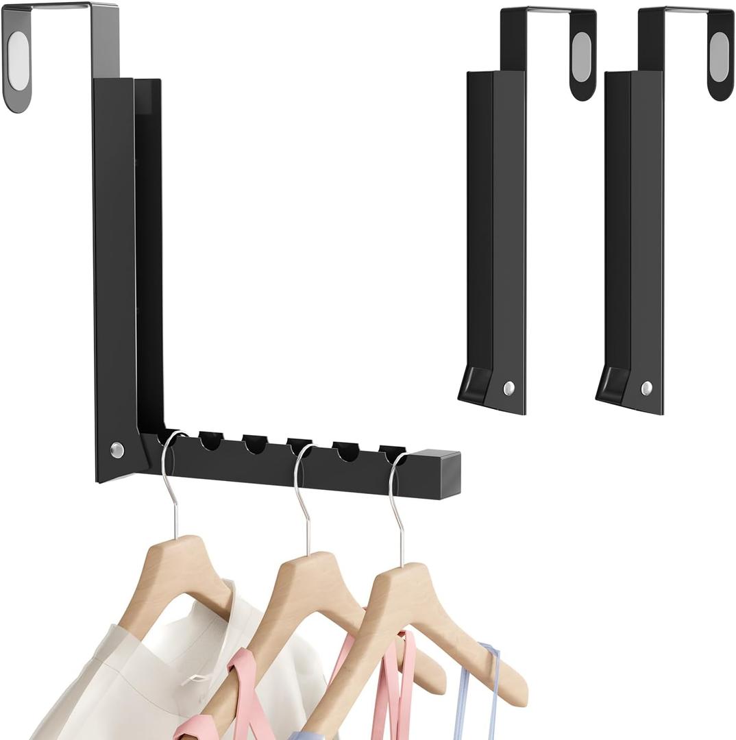 2 Pack Over The Door Hanger, Folding Over The Door Drying Rack for Laundry,Foldable Over The Door Clothes Hanger,Small Clothes Drying Rack for Dorm Portable Black