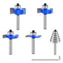 4 Pcs Rabbeting Router Bits Set 1/4 Inch Shank, Carbide Tipped Rabbet Router Bit with 6 Bearings Set, Router Accessories Interchangeable Adjustable Multi Depths Cutter for Cutting Rabbet Slots