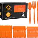 Kochorie 90 Pieces Thanksgiving Plastic Cutlery Set Disposable Orange Plastic Utensils Heavy Duty Flatware Set Includes 30 Knives 30 Forks 30 Spoons for Thanksgiving Party Wedding Birthday