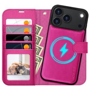 OCASE for iPhone 17 Pro Max Detachable Wallet Case with Card Holder, 2 in 1 PU Leather Flip Folio with RFID Blocking Stand Wrist Strap Shockproof Phone Cover 6.9 Inch 2025, Rose