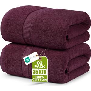 Utopia Towels Luxurious Jumbo Bath Sheet 2 Piece, 600 GSM, 35 by 70 Inches, 100% Ring Spun Cotton, Highly Absorbent and Quick Dry Extra Large Bath Towel, Super Soft Towel, Burgundy