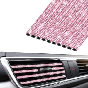 INSAUTO Bling Car Accessories for Women,Bling Car Air Vent Outlet Trim, 10pcs Rhinestone Car Air Conditioner Vent Decoration Strips(Pink)