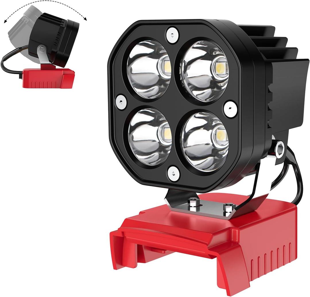 LED Work Light Compatible with Milwaukee 18V Battery, 40W 6000LM Flashlight, 18V Battery Cordless Work Light 120Adjustable with Low Voltage Protection for Outdoors and Job Site Lighting (1 Pack, Red)