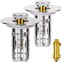 Bathroom Sink Stopper - 2Pcs Bathroom Sink Drain Strainer with Removable Strainer Basket Hair Catcher for US Standard Bathroom Sink, Drain Plug Filter Replacement, Silver