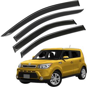 Window Visor Wind Deflector, 4PCS Tape-On Rain Guards for 2014 2015 2016 2017 2018 2019 Kia Soul, Outside Mount Sun Shade Side Window Vent Visors, Black