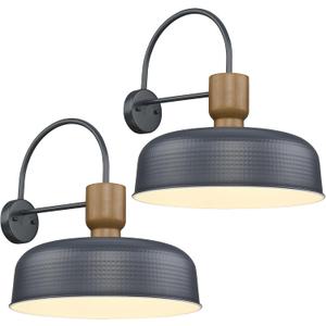 Outdoor Barn Light Hammered Barn Light, Farmhouse Exterior Wall Mount Light Vintage Wall Lighting Fixture Industrial Sconce Lantern for Porch, Entryway, Garage, Blue, 2 Pack, Large (18''-2 PCS)