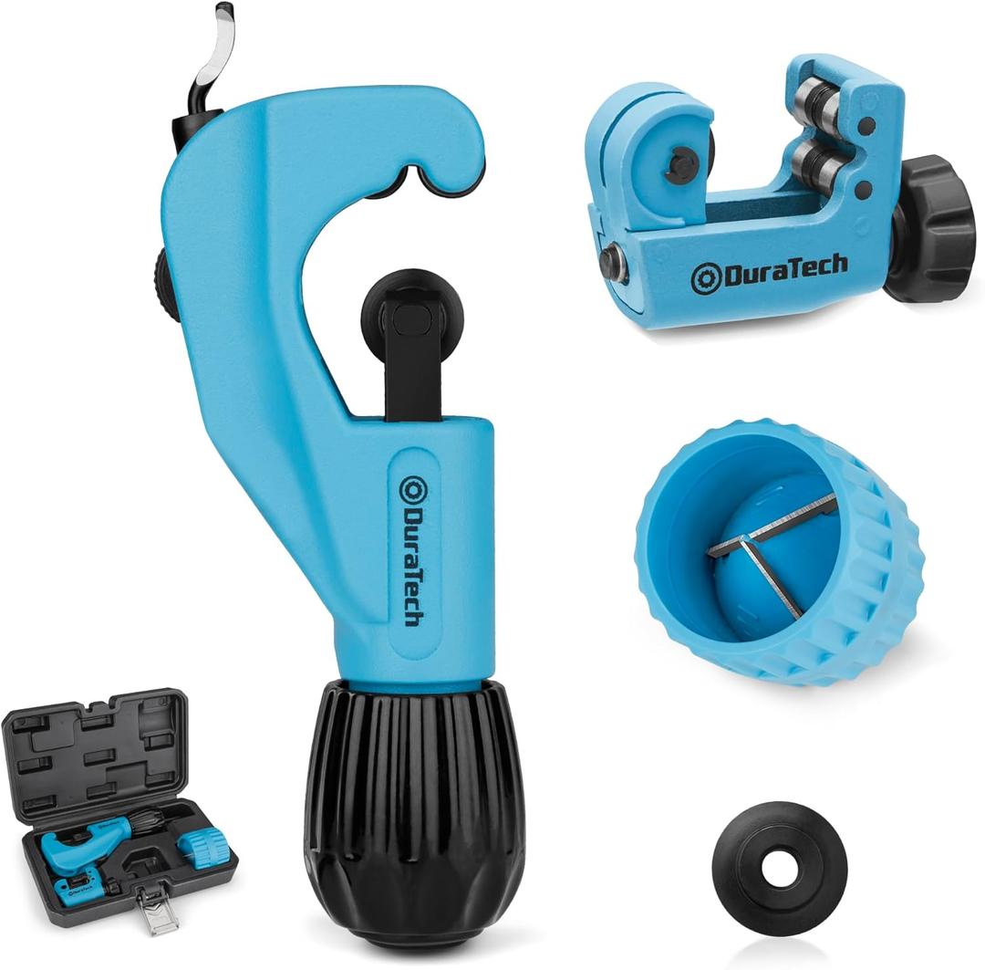 DURATECH 3-Piece Pipe Cutter Set, Tubing Cutter with Derubbing Tool, Mini Tube Cutter and Tube Reamer, Cutting Capacity 1/8" to 1-1/8", Ideal for Copper, Aluminum, Brass, and PVC Tube