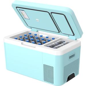 Megiu 12 Volt Car Refrigerator Dual Zone 25 Quart Portable Freezer 12V Fridge Compressor Cooler 12V/24V DC 110240 Volt AC for Truck Van RV SUV and Home Use -18~+15 (Glass Door)
