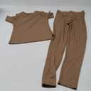 Women Casual Workout Sets 3 Pieces Lounge Wear Yoga Outfits Short Sleeve Ribbed Top Elastic High Waist Leggings, Size M