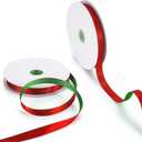 2 Pcs Total 60 Yards 0.5 Inch Red and Green Christmas Ribbon for Gift Wrapping Double Sided Satin Ribbon Two-Tone Double Faced for Xmas, Wedding, Birthday, Gift Wrapping Holiday Party Decor