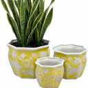 Galt International Yellow & White Round Fluted Floral Porcelain Ceramic Plant Flower Planter Pot Set of 3 (7.5", 10", 13") Garden Pots Chinese Asian Design