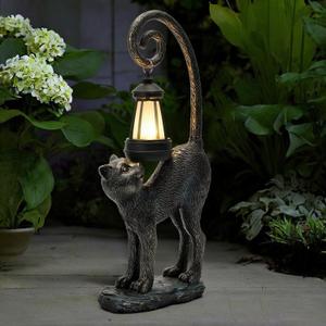 Solar Cat Garden Decor Outdoor Statue - Cat with LED Waterproof Sculptures Lights, Cute Pond/Yard Statues Outside Decoration, Home, Lawn, Patio, Resin Animal Ornament, Women/Gardening Gift