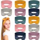 Giegxin 12 Pack Polyester Cloth Headbands for Girls Removable Colorful Rabbit Ear Bow Hairbands Hair Accessories(Colorful)