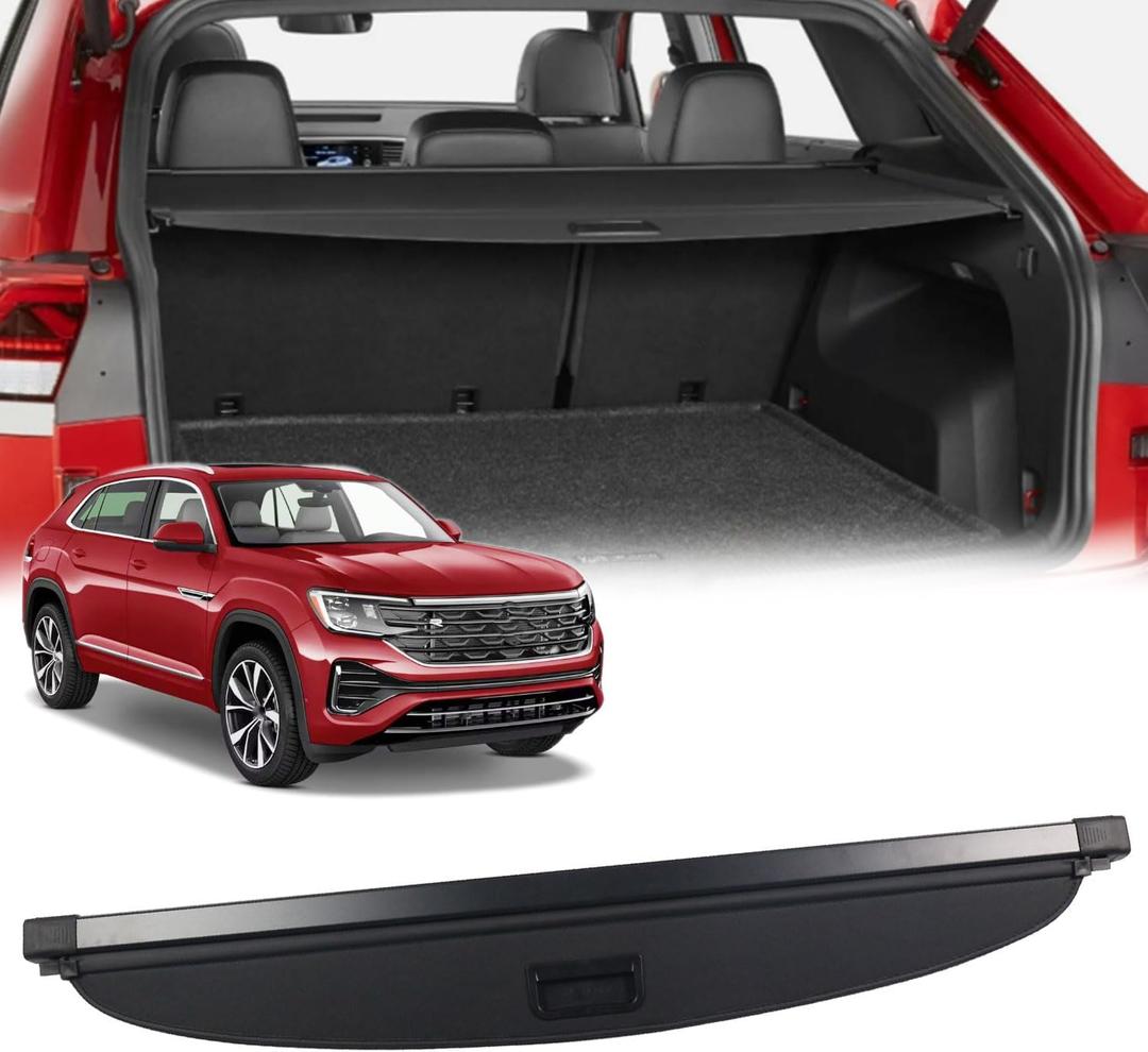 Marretoo Cargo Cover for VW Atlas Cross Sport 2020 2021 2022 2023 2024 2025 Volkswagen Accessories Black Retractable Trunk Cover Cargo tonneau Shield Shade Replacement for 3CM061167