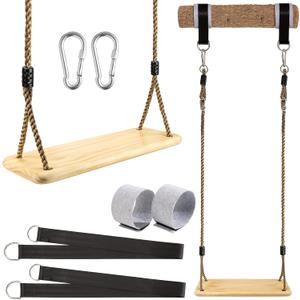 Wooden Swing Hanging Tree Swings, Wood Swings Seat 19.7 * 9.8in to Kids Children with Adjustable Rope Plus Tree Straps for Backyard, Playground, Porch, Patio, Garden, Park or Home