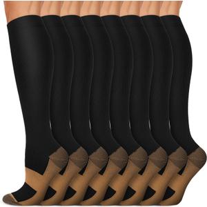 Copper Compression Socks 15-20 mmHg for Men & Women 8 Pairs Circulation Support for Nurses, Travel, Running, Hiking, Soccer, Large-X-Large (Black, L)