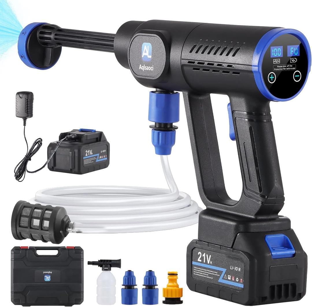 Cordless Portable Cleaning Tools, Brushless Portable Power Machine with LCD Display,100 Levels Adjustable,221VRechargeable Batteries 6-in-1 Nozzle Sprayer for Car,Patio,RV,Fence & Yard Cleaning