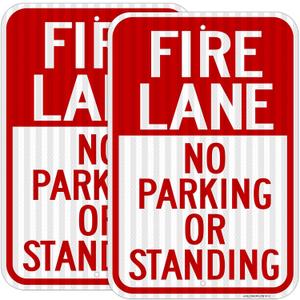 2 Pack- Fire Lane No Parking Or Standing Sign, 18" x 12" Heavy-Duty Aluminum Fire Lane Sign, UV Protected, Reflective, Weather Resistant, Waterproof, Durable Ink, Easy to Mount