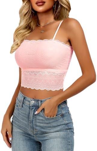 BemorRun Lace Bralette for Women Camisole Tops Spaghetti Strap Double-Layered Tube Tops Lace Bandeau Bra, XXL