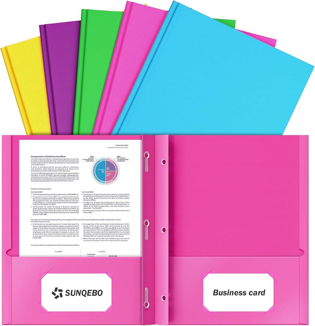 2 x 2-Pocket Folders with Prongs, 5 Pack Aesthetic Color, 3 Prong File Folders | Heavy Duty Paper Two Pocket, Fit Letter Size, Flexible Colored Folders, for Kids Back to School, Office Filing Supplies