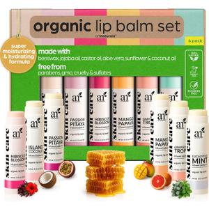 ArtNaturals Organic Beeswax Lip Balm Gift Set - Assorted Flavors with Aloe, Coconut & Jojoba Oils