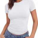 GAYHAY Shirts for Women - Slim Fit Short Sleeve Crop Top Crew Neck Casual Basic Tees Spring Summer Fashion Clothing 2026 (White, S)