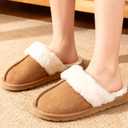 OOW Fuzzy Slippers for Women Cozy Faux Fur House Shoes Winter Warm Memory Foam Slippers for Indoor and Outdoor (Beige) 7
