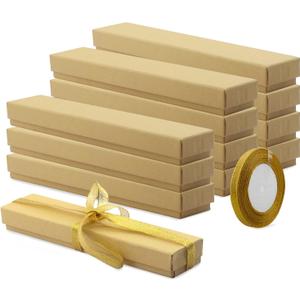 Rocutus Jewelry Gift Boxes - Necklace, Earring, Ring Boxes - Cotton Filled Cardboard Paper Gift Cases for Wedding, Engagement (Kraft, 12 Pack)