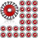 Tandefio 24 Pcs Wire Wheel Brush Wire Wheels with 5/8"-11 Threaded Arbor for 4 1/2 Angle Grinder Knotted Wire Cup Brush for Heavy Cleaning Rust Removal(Red,4 Inch)