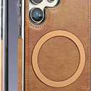 Leather Magnetic Case for Samsung Galaxy S25 Ultra with Kickstand,Built-in Invisible Stand [Compatible with Wireless Charging] Slim Shockproof Protective Phone Cover for Galaxy S25 Ultra(Brown)