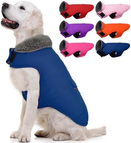 MIGOHI Warm Dog Winter Coat - Winter Dog Jacket, Reflective Windproof Fleece Vest with Leash Hole and Furry Collar, M