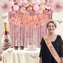 70th Birthday Decorations for Women, Rose Gold 70th Birthday Decorations, 70 Sash and Crown, Banner, Fringe Curtains, Hanging Paper Fans, 70 Year Old Party Supplies Set