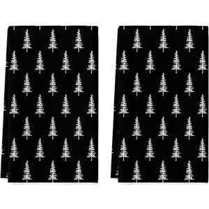 Artoid Mode Black Xmas Tree Christmas Kitchen Towels Dish Towels, 18x26 Inch Farmhouse Holiday Winter Decoration Cleaning Set of 2