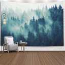 EMMTEEY Forest Tapestry Wall Hanging - Green Misty Pine Tree Nature Wall Art, 80x60 Inch Tapestries Large BoHo Decor for Living Room & Bedroom Spaces