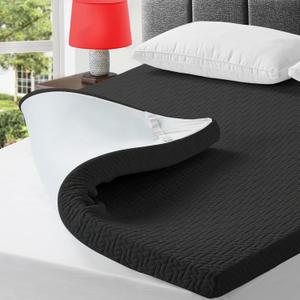 3 Inch King Size Gel Memory Foam Mattress Topper, Mattress Pad Cover for Pressure Relief, Bed Topper with Removable Cover, Soft & Breathable, Black