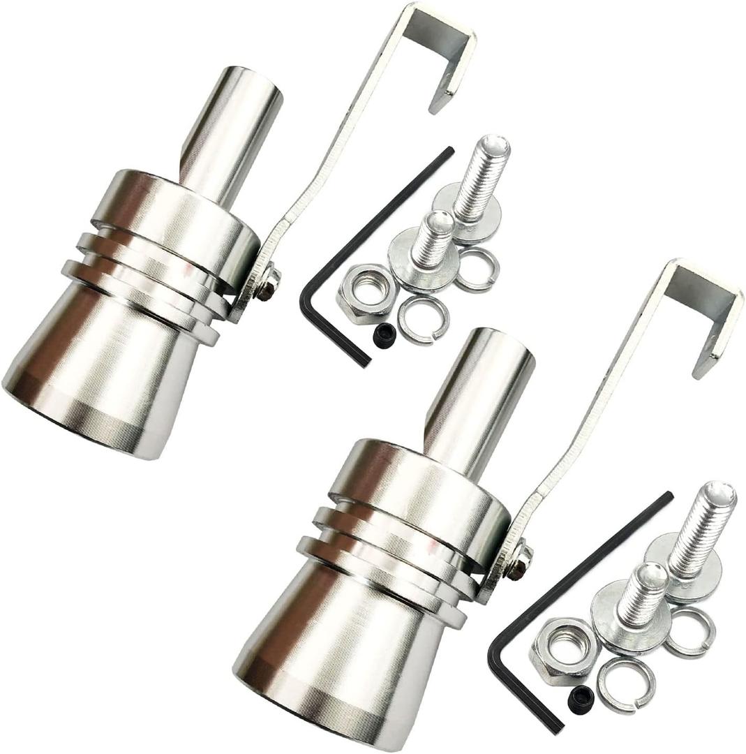 DEVMO 2pcs XL Size Aluminum Alloy Universal Turbo Sound Exhaust Muffler Pipe Whistle Car Roar Maker Silver Tone