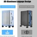 YYW All Aluminium Luggage With Spinner Wheels Lightweight PC hardside Rolling Suitcase, Built-In TSA lock Carry on Suitcase, with Cup Holder, USB Port, Phone Holder (Silver,20inch/35x23x55cm)