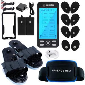 Rechargeable Tens 24 Muscle Stimulator Complete Set + Flex Snap on Belt for Lower Back + Slippers Pain Relief Therapy Muscle Recovery Neuropathy,Arthritis, Bursitis, Tendonitis, Sciatica