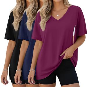 3 Pack Women's Oversize Nursing Shirts | Breastfeeding Tops, with Hidden Zippers, Loose Fit Short Sleeve T-shirts, Maternity Lounge Tee, Mama Clothes, Soft Fabric
