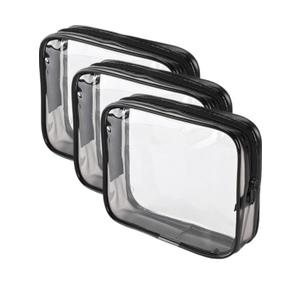 SIAM'S Clear Makeup Bag Waterproof Quart Size Bag,TSA Approved Toiletry Bag - Travel Makeup Cosmetic Bag for Women, Carry on Airport Airline Compliant Bag, 3 Pack (3, black)