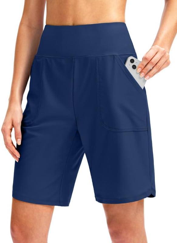 Viodia Women's 9" Long Swim Board Shorts with Pockets High Waisted Beach Swimsuits Knee Length Short for Women with Liner (X-Large, Ocean Blue)