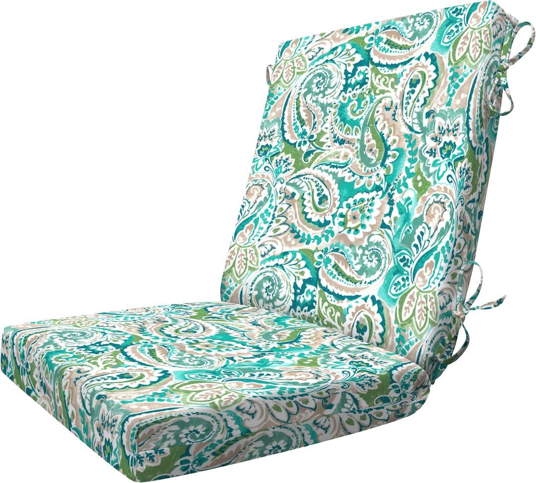 Honeycomb Outdoor Essentials Dining Chair Cushion, 20 x 41, Geneva Paisley Turquoise Cushion for Patio Furniture