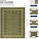 Green Diamond Bordered Rugs for Living Room 8x10, Non-Slip Washable Farmhouse Bedroom Rug, Low-Pile Indoor Carpets, Stain-Resistant Vintage Rugs for Dining Room, Office
